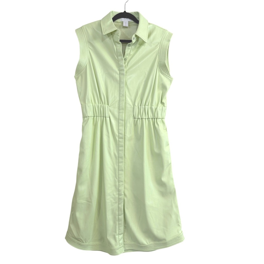 House of Harlow 1960 Vegan Faux Leather Lime Green Sleeveless Midi Dress Large